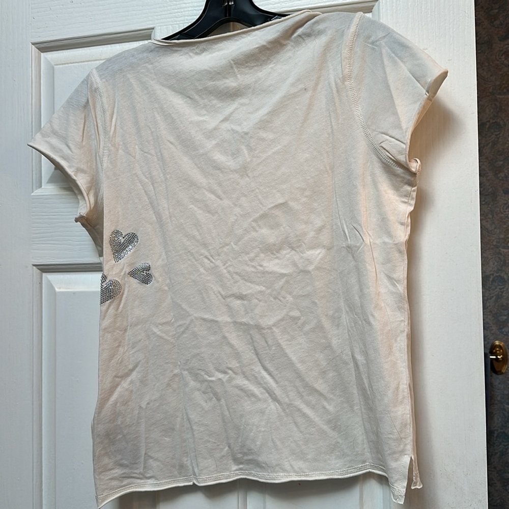 Zadig & Voltaire Cream Tee with Silver Heart Accents - Picture 6 of 7